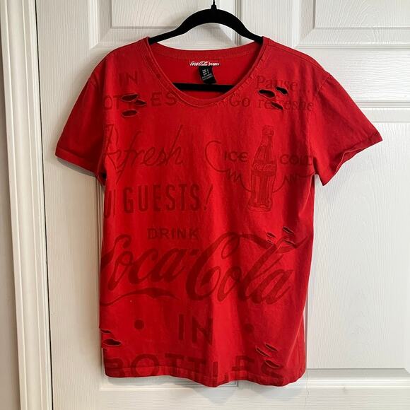 RARE Coca Cola Brazil T-Shirt Size Small Red Distressed Graphic Print Coke Logo - Picture 1 of 10